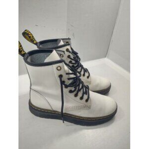 Dr. Martens White Combat Boots with Black Laces and Thick Rubber Sole